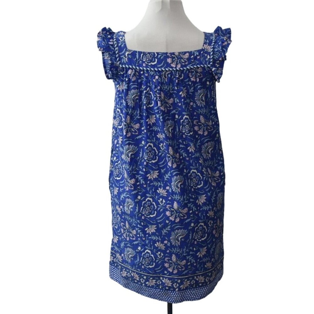 Vineyard Vines Girls Blue Floral Cotton Dress Size L Flutter Sleeves - Picture 2 of 6